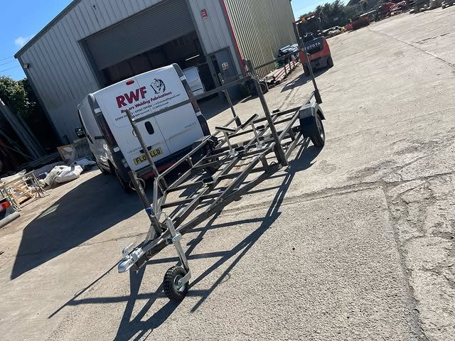 Completely custom boat trailer welded and fabricated in the workshop